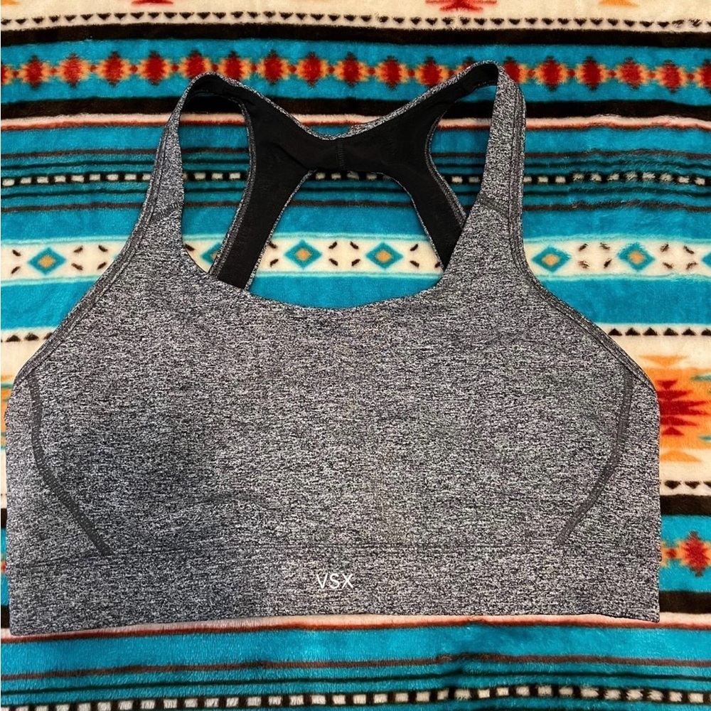VSX Heather Gray Racerback Sports Bra with Moisture-Wicking Fabric
